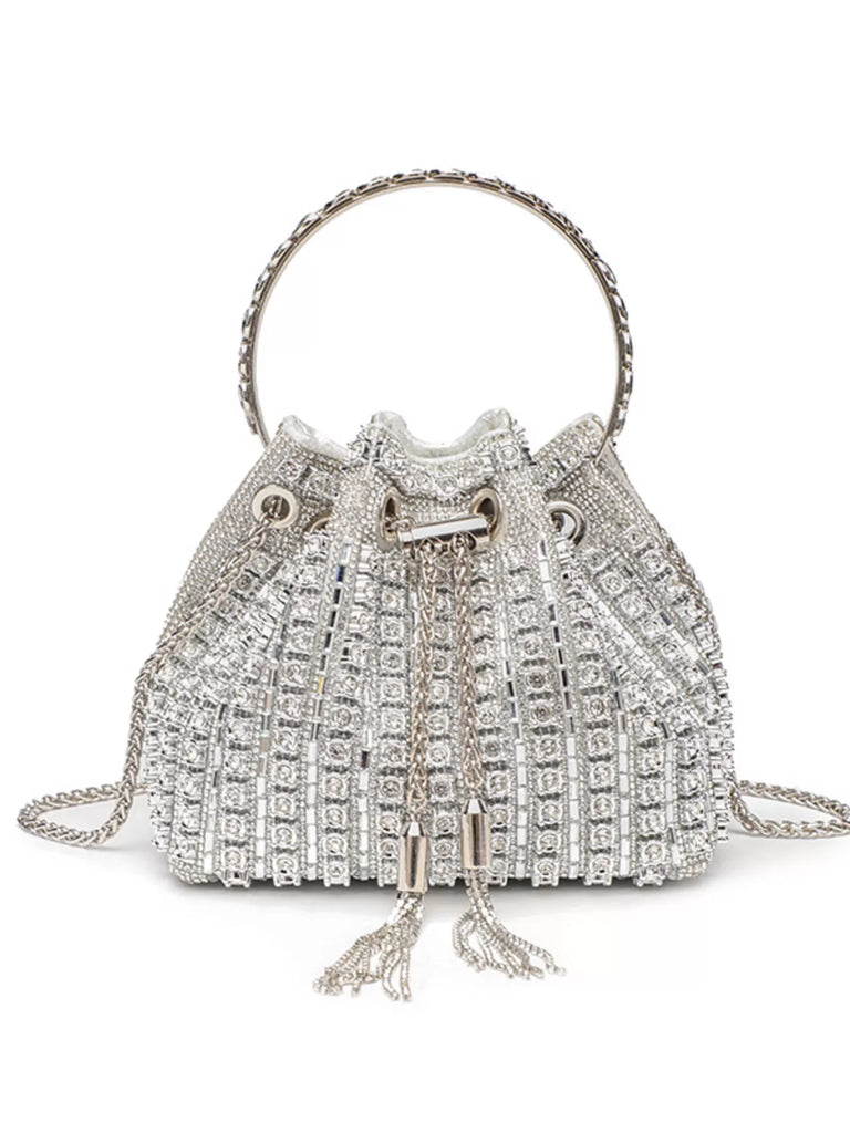Rhinestone Embellished Bucket Crossbody Bag