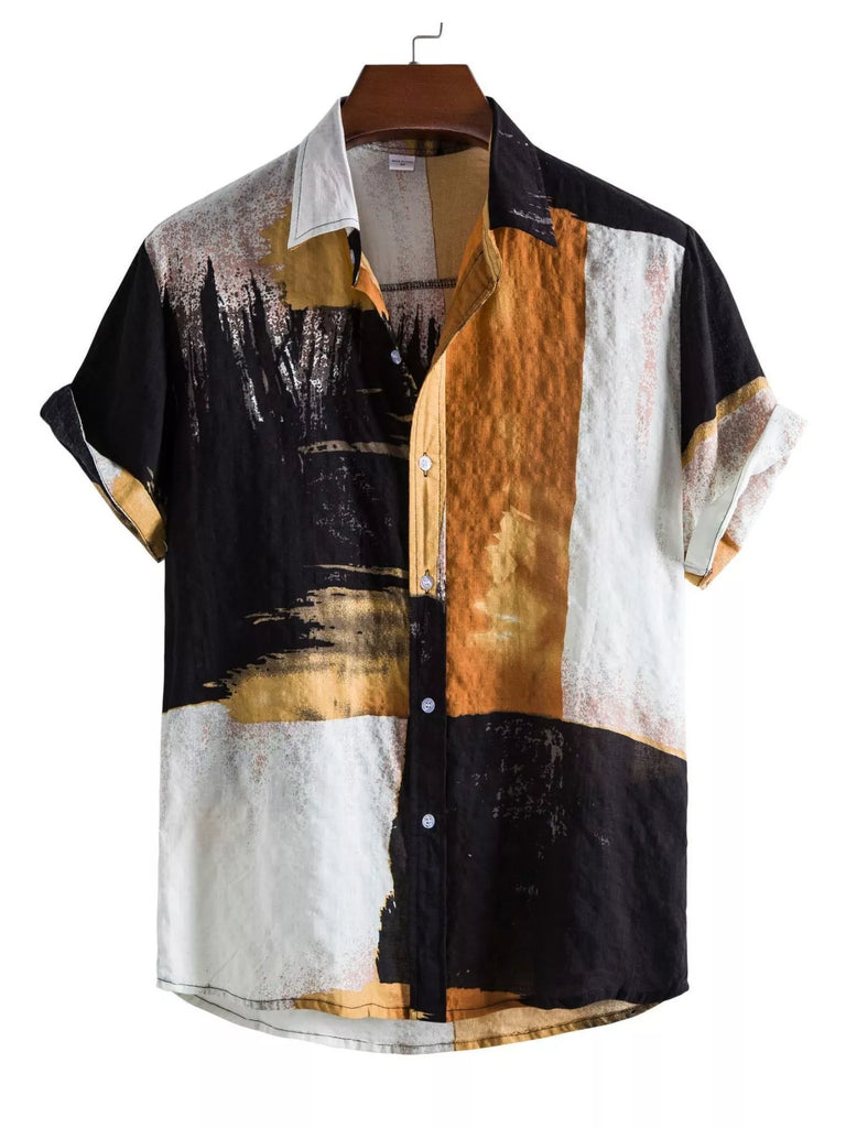 Men's Plus Size Color Block Button Up Shirt