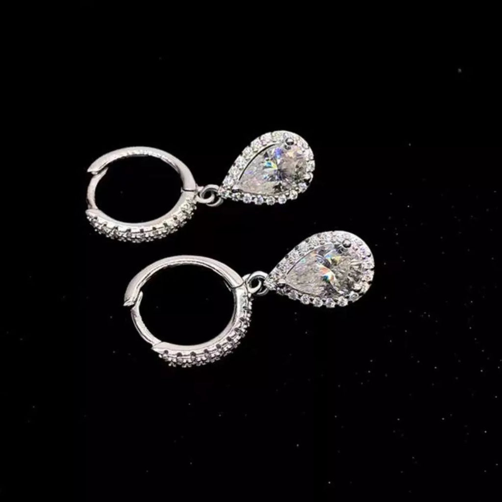 1 Carat 925 Sterling Silver Moissanite Hoop Teardrop Earrings