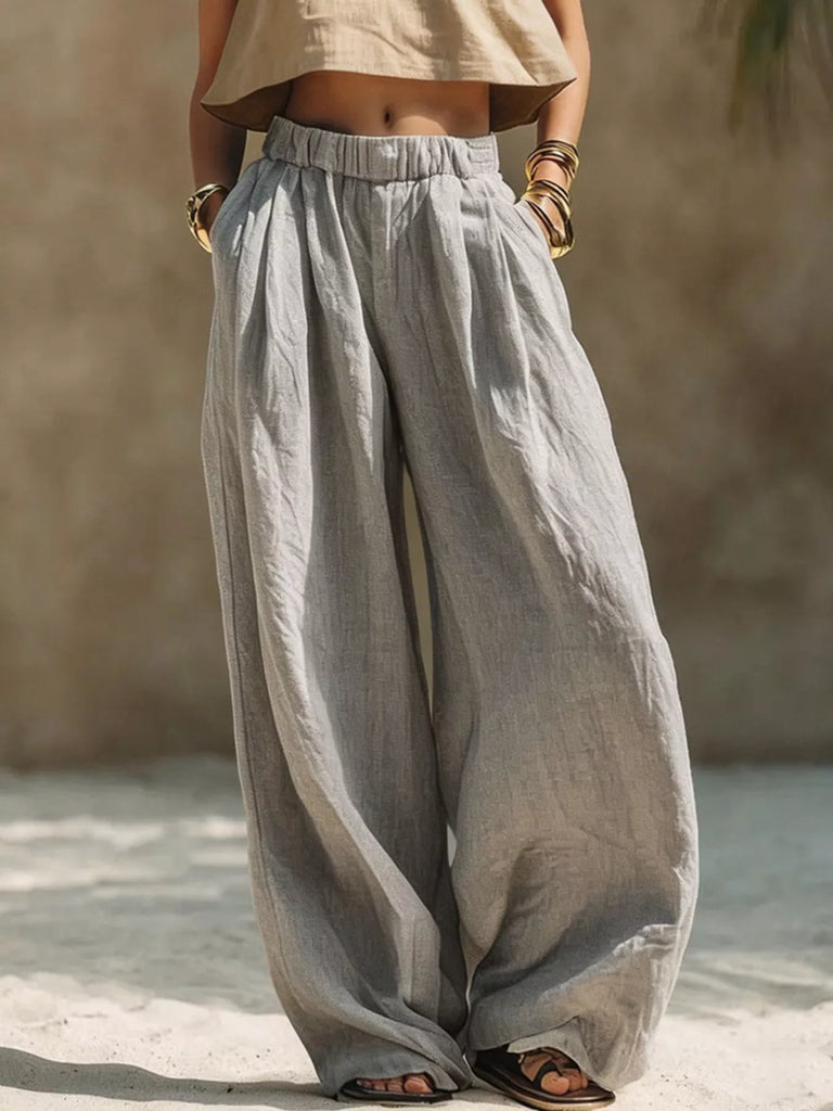 Full Size Elastic Waistband Wide Leg Pants Plus Size