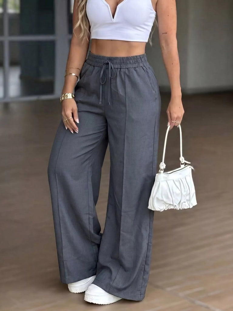 High-Waisted Wide-Leg Drawstring Pants