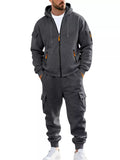 Men's Plus Size Casual Zip-Up Hoodie and Cargo Pants Set thumbnail 10