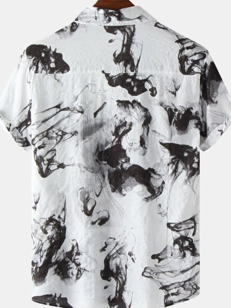 Men's Plus Size Abstract Ink Splash Print Short Sleeve Shirt