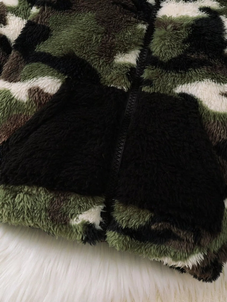 Children's Camouflage Plush Hooded Jacket
