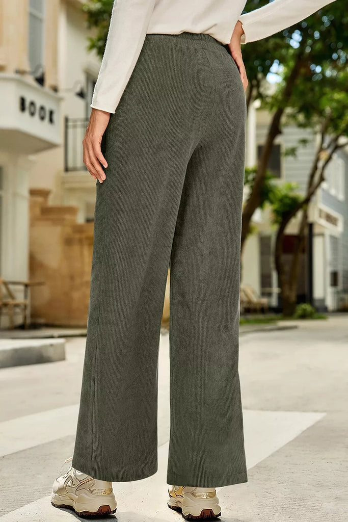 Drawstring Corduroy Wide Leg Pants