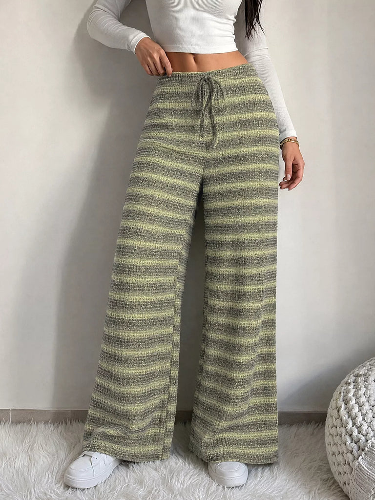 Striped Knit Wide-Leg Pants