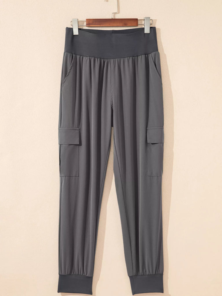 Elastic High Waist Pocketed Cargo Jogger Pants