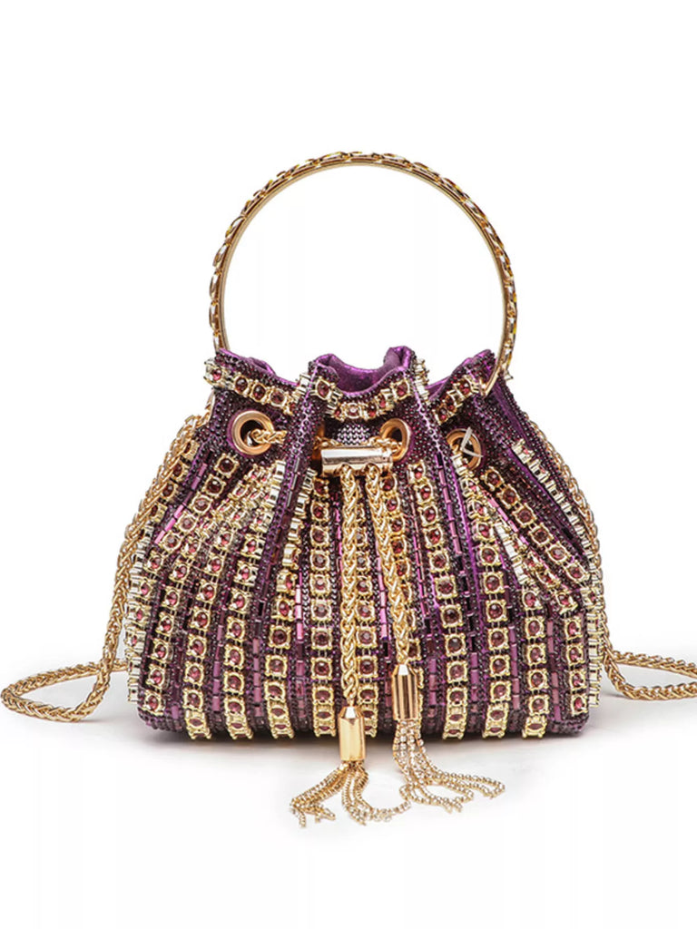 Rhinestone Embellished Bucket Crossbody Bag