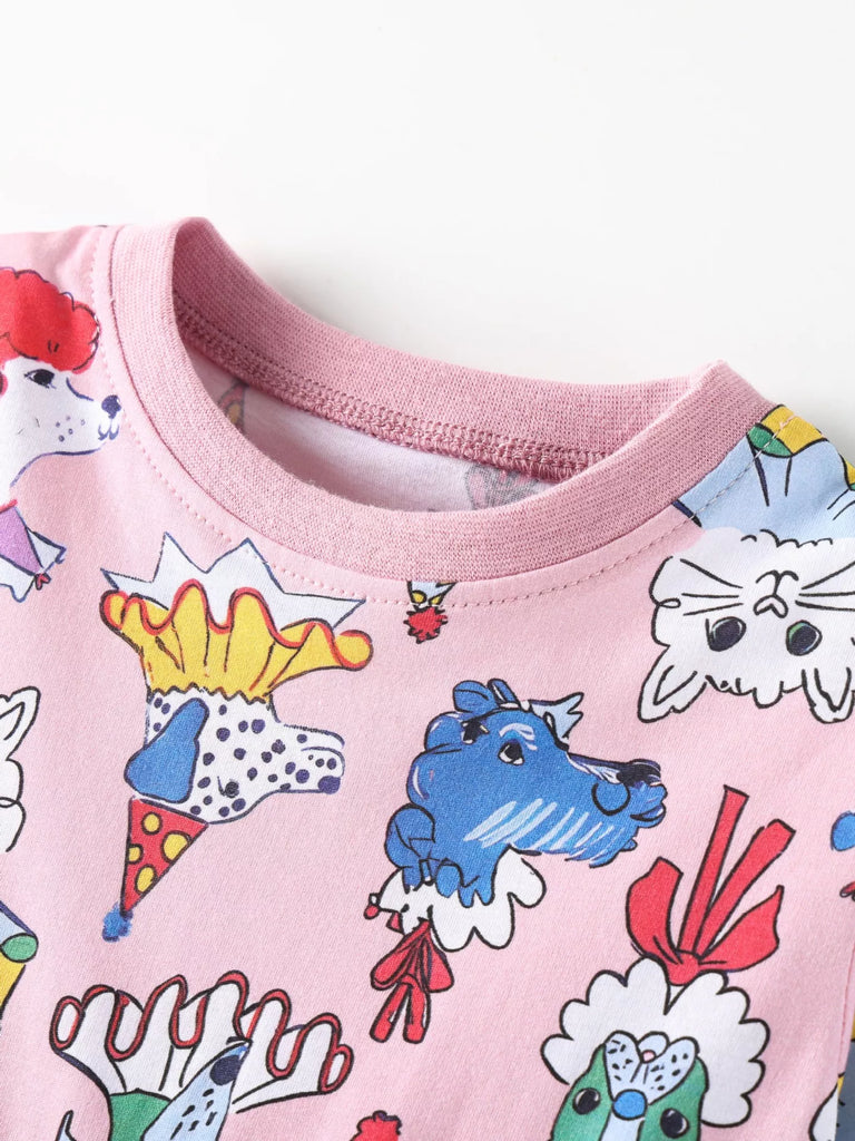 Children's Cartoon Print Short Sleeve Dress