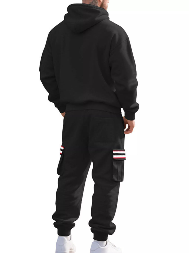 Men's Full Size Casual Half-Zip Hoodie and Cargo Pants Set Plus Size