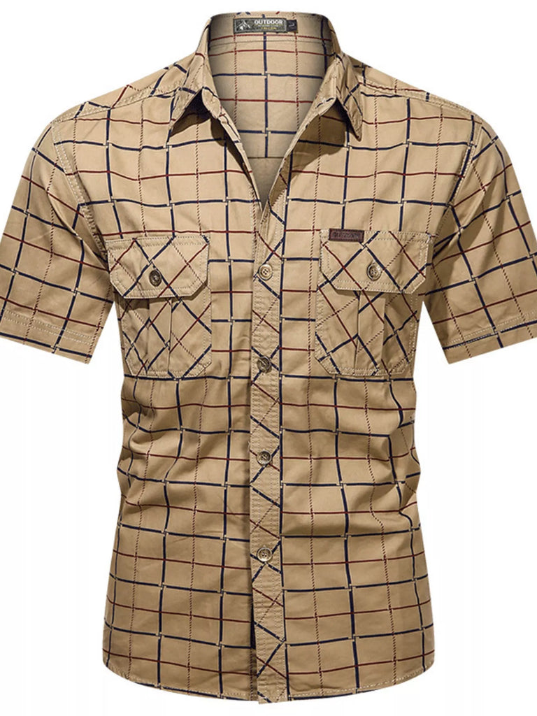 Men's Plus Size Casual Plaid Short-Sleeve Shirt