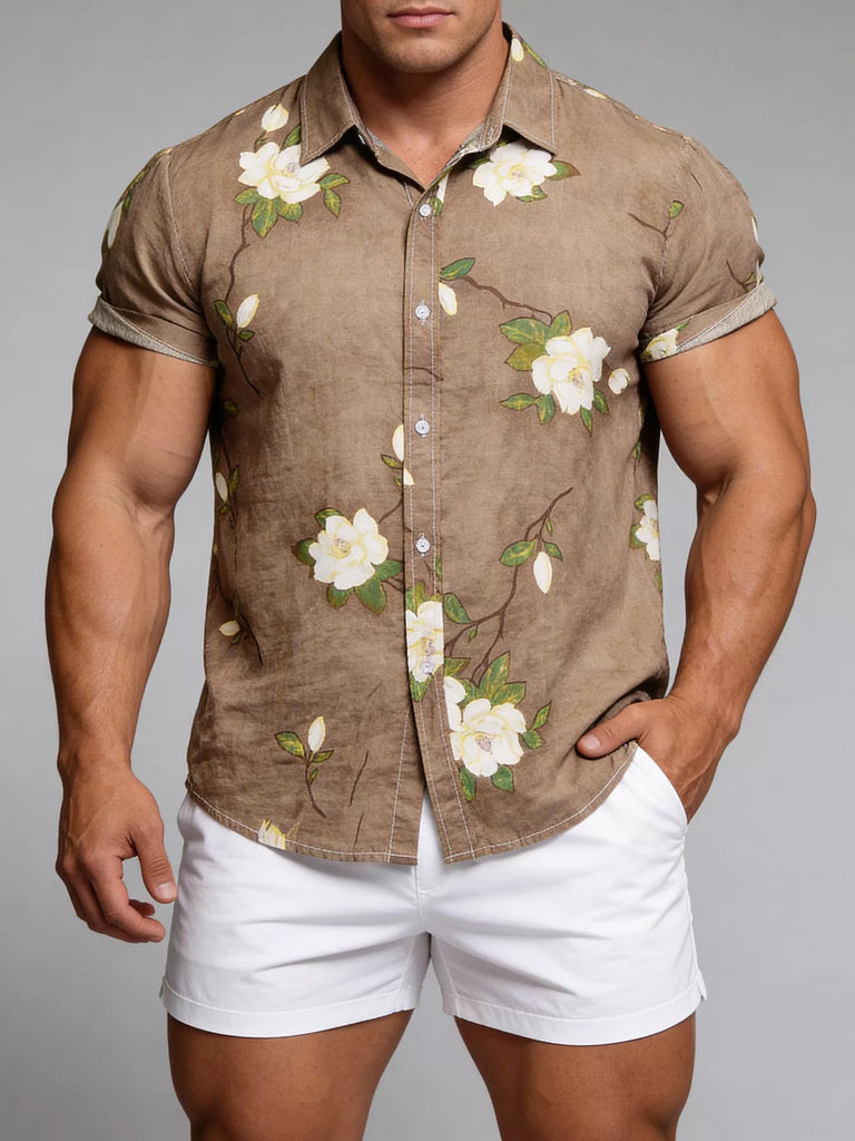 Men's Plus Size Floral Print Short Sleeve Shirt
