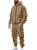 Men's Plus Size Casual Zip-Up Hoodie and Cargo Pants Set thumbnail 3